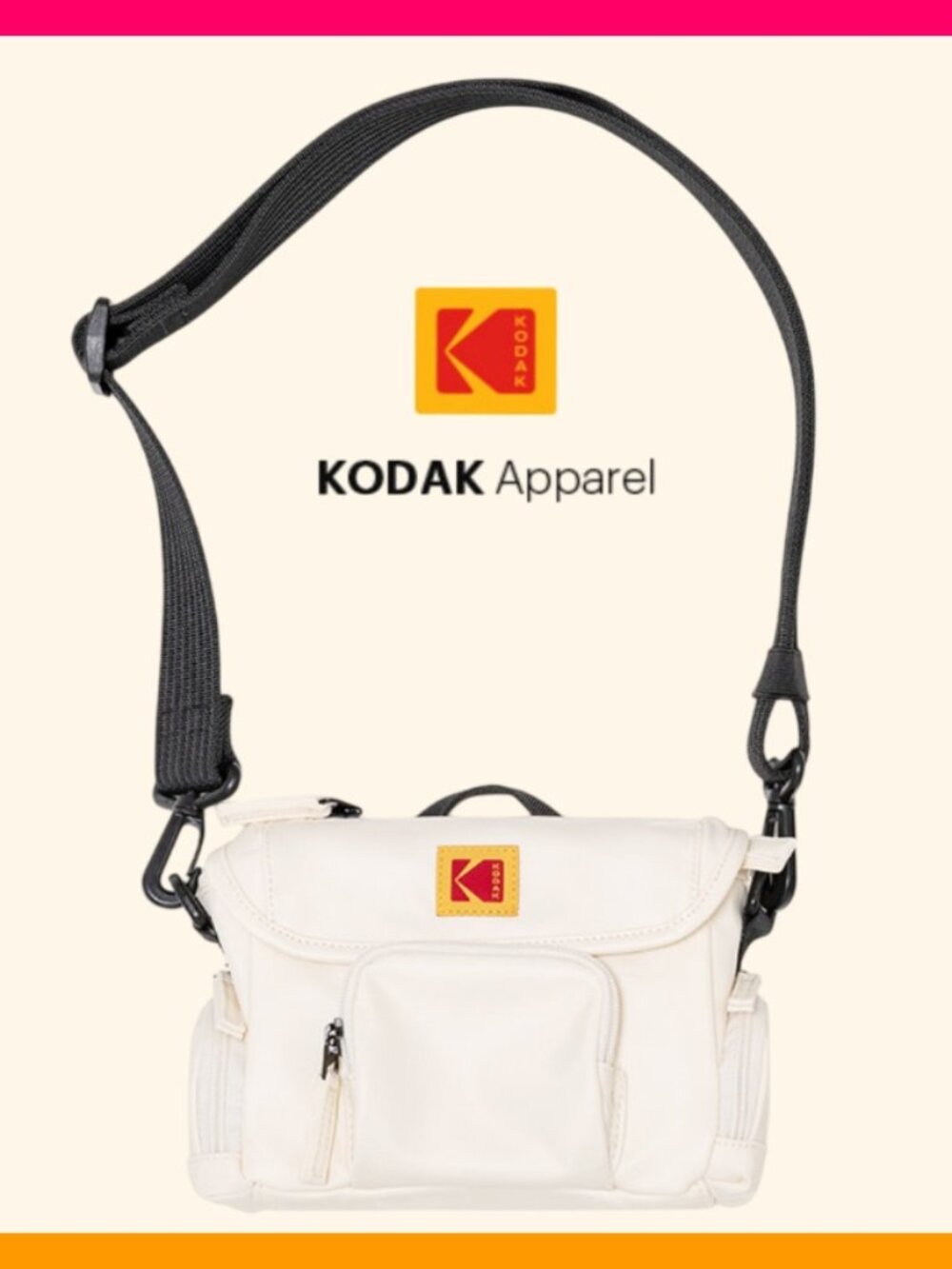 Kodak Apparel camera case styled Bag Woven Logo Patch Ivory Cream